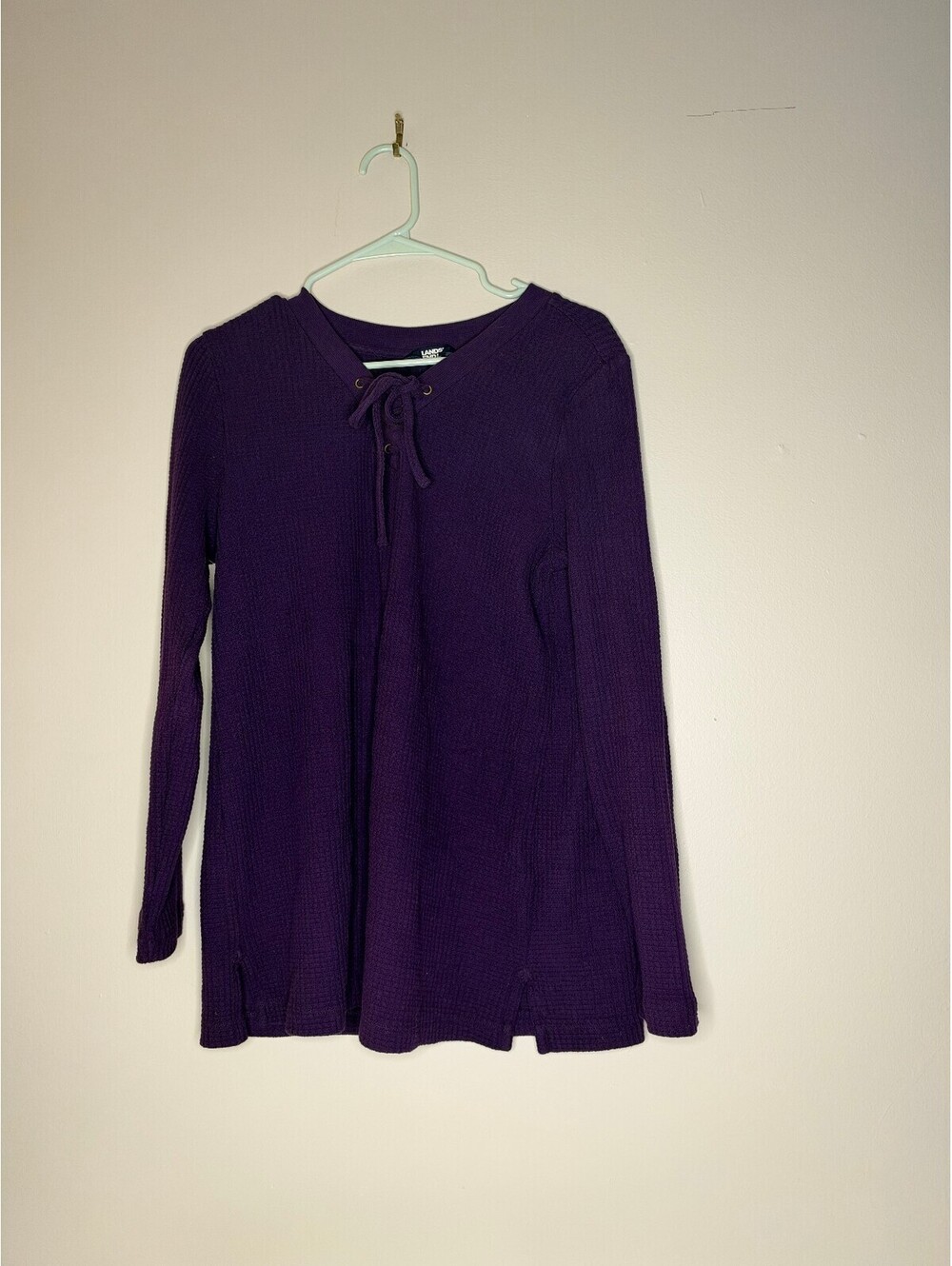 Lands' End purple long sleeve tie neck top